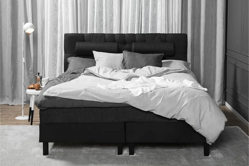 Lucky Komplet Sengepakke 180x200 Latex Diamant Sengegavl - Sort/Grå/PU - Møbler - Senge - Kontinentalsenge