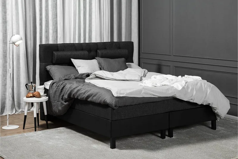 Lucky Komplet Sengepakke 180x200 Latex Diamant Sengegavl - Sort/Grå/PU - Møbler - Senge - Kontinentalsenge