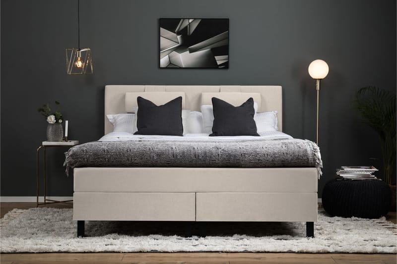 Lucky Komplet Sengepakke 180x200 Latex Glat Sengegavl - Nakkepude Lille Beige - Møbler - Senge - Komplet sengepakke