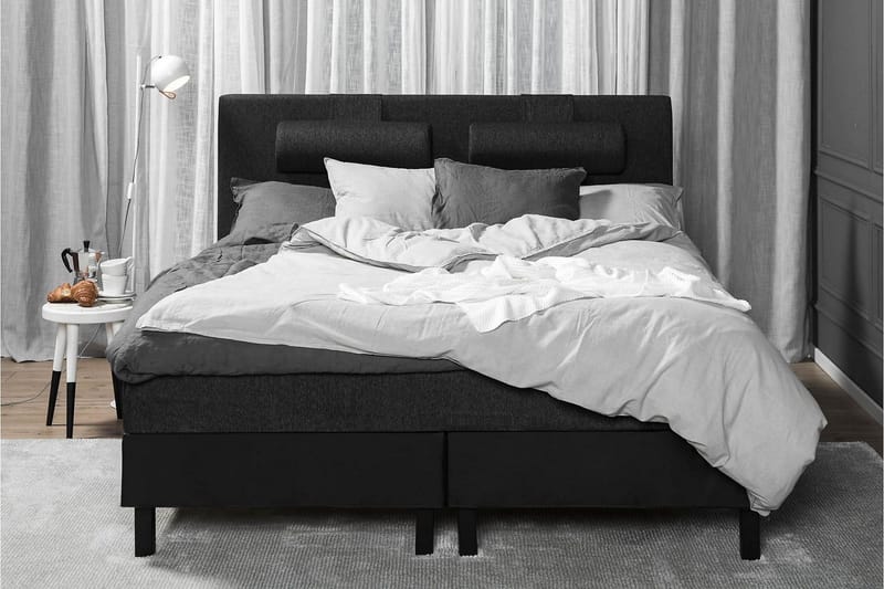 Lucky Komplet Sengepakke 180x200 Latex Glat Sengegavl - Nakkepude Lille Sort/Grå/PU - Møbler - Senge - Kontinentalsenge