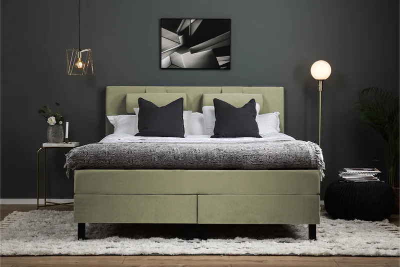 Lucky Komplet Sengepakke 180x200 Latex Glat Sengegavl - Nakkepude Stor Grøn - Møbler - Senge - Kontinentalsenge