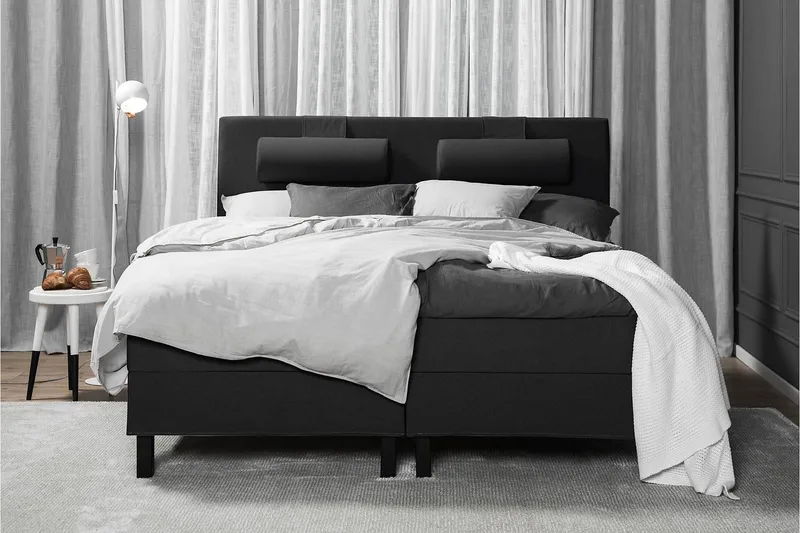 Lucky Komplet Sengepakke 180x200 Latex Glat Sengegavl - Sort/Grå - Møbler - Senge - Kontinentalsenge