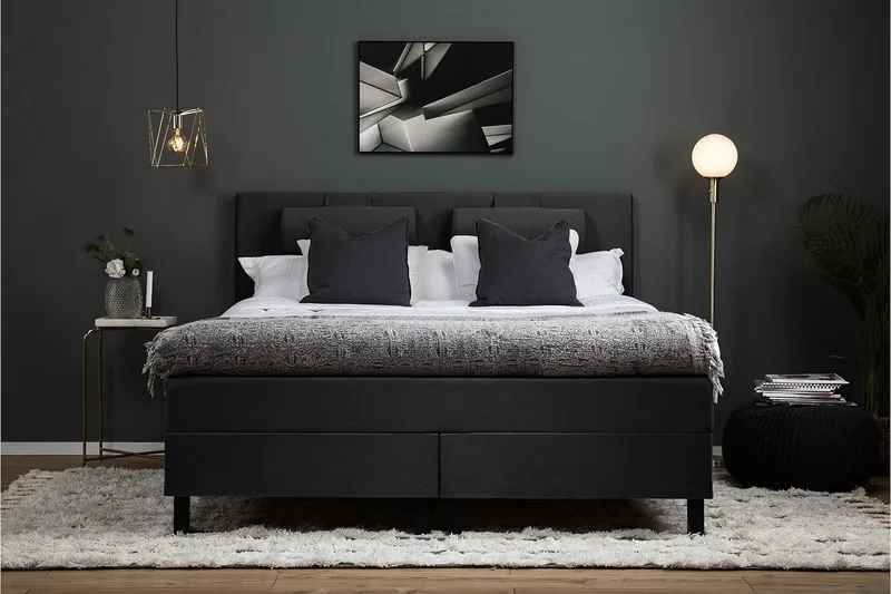 Lucky Komplet Sengepakke 180x200 Latex Glat Sengegavl - Sort/Grå - Møbler - Senge - Kontinentalsenge