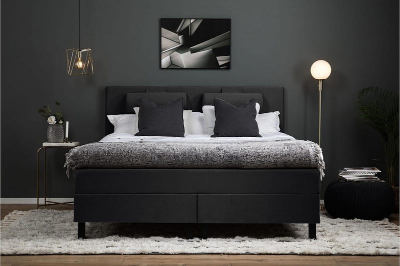 Lucky Komplet Sengepakke 180x200 Latex Glat Sengegavl - Sort/Grå - Møbler - Senge - Kontinentalsenge