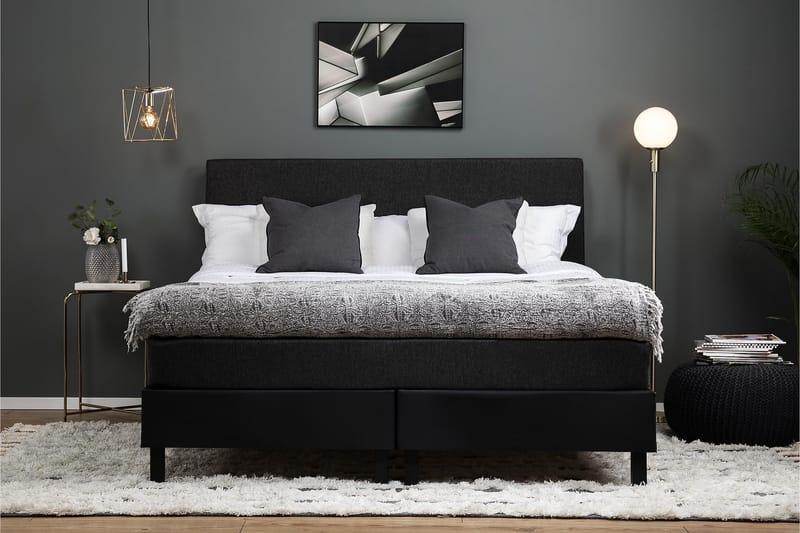 Lucky Komplet Sengepakke 180x200 Latex Glat Sengegavl - Sort/Grå/PU - Møbler - Senge - Komplet sengepakke