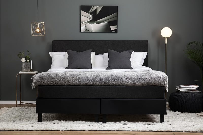 Lucky Komplet Sengepakke 180x200 Latex Glat Sengegavl - Sort/Grå/PU - Møbler - Senge - Kontinentalsenge