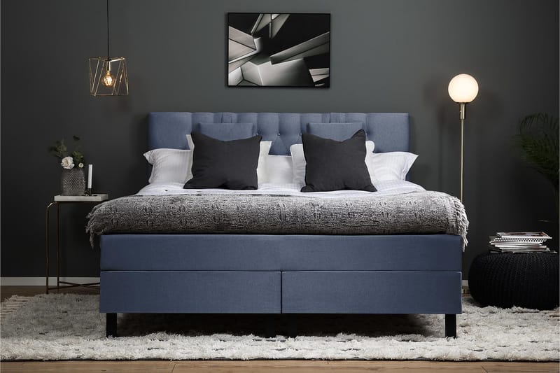 Lucky Komplet Sengepakke 180x200 Memory Diamant Sengegavl - Nakkepude Lille Mørkeblå - Møbler - Senge - Kontinentalsenge