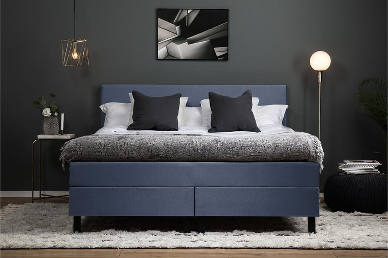 Lucky Komplet Sengepakke 180x200 Memory Glat Sengegavl - Mørkeblå - Møbler - Senge - Kontinentalsenge