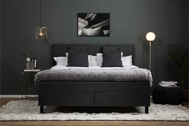 Lucky Komplet Sengepakke 180x200 Memory Glat Sengegavl - Nakkepude Lille Sort/Grå - Møbler - Senge - Kontinentalsenge