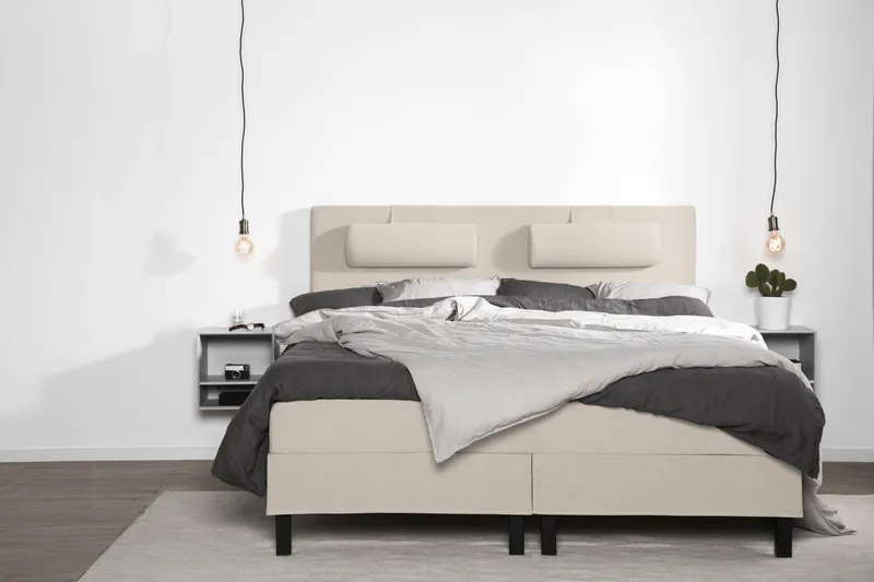 Lucky Komplet Sengepakke 180x200 Memory Glat Sengegavl - Nakkepude Stor Beige - Møbler - Senge - Kontinentalsenge