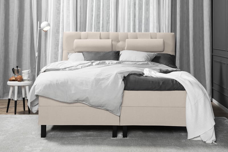 Lucky Komplet Sengepakke 180x200 Skum Diamant Sengegavl - Nakkepude Stor Beige - Møbler - Senge - Komplet sengepakke