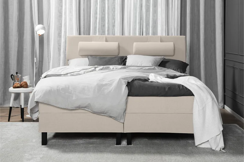 Lucky Komplet Sengepakke 180x200 Skum Glat Sengegavl - Beige - Møbler - Senge - Kontinentalsenge