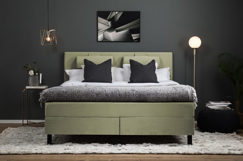 Lucky Komplet Sengepakke 180x200 Skum Glat Sengegavl - Nakkepude Stor Grøn - Møbler - Senge - Kontinentalsenge