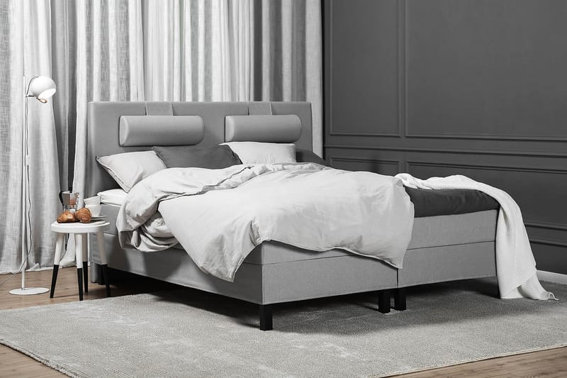 Lucky Komplet Sengepakke 180x200 Skum Glat Sengegavl - Nakkepude Stor Mellangrå - Møbler - Senge - Kontinentalsenge