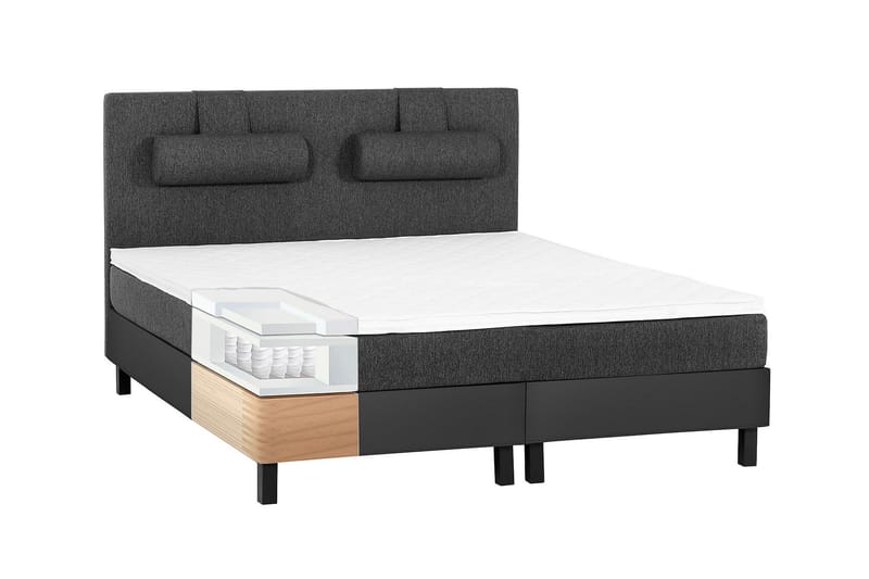 Lucky Komplet Sengepakke 180x200 Skum Glat Sengegavl - Nakkepude Stor Sort/Grå/PU - Møbler - Senge - Kontinentalsenge