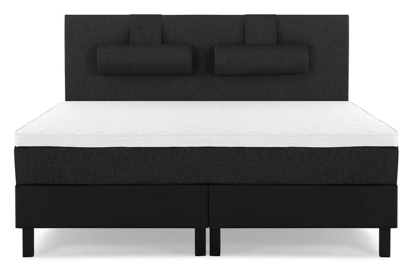 Lucky Komplet Sengepakke 180x200 Skum Glat Sengegavl - Nakkepude Stor Sort/Grå/PU - Møbler - Senge - Kontinentalsenge