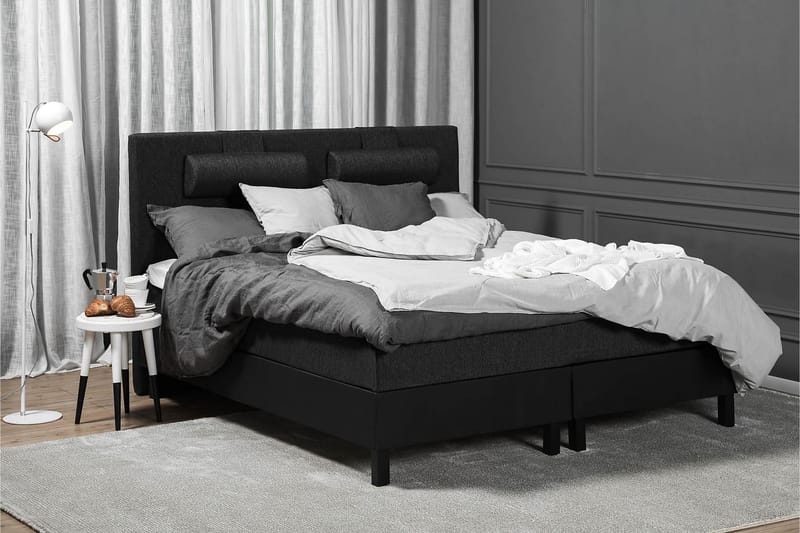 Lucky Komplet Sengepakke 180x200 Skum Glat Sengegavl - Nakkepude Stor Sort/Grå/PU - Møbler - Senge - Kontinentalsenge