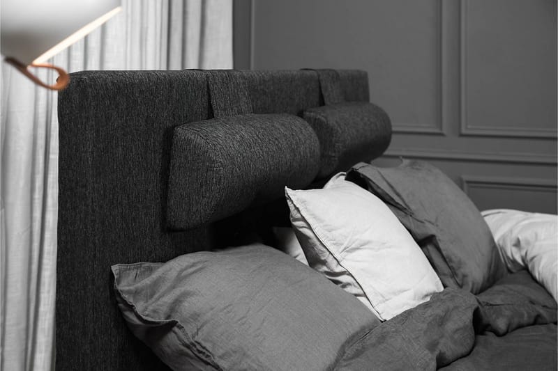 Lucky Komplet Sengepakke 180x200 Skum Glat Sengegavl - Nakkepude Stor Sort/Grå/PU - Møbler - Senge - Kontinentalsenge