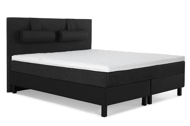Lucky Komplet Sengepakke 180x200 Skum Glat Sengegavl - Nakkepude Stor Sort/Grå/PU - Møbler - Senge - Kontinentalsenge