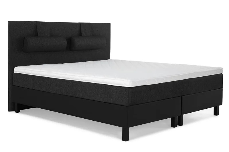 Lucky Komplet Sengepakke 180x200 Skum Glat Sengegavl - Nakkepude Stor Sort/Grå/PU - Møbler - Senge - Kontinentalsenge