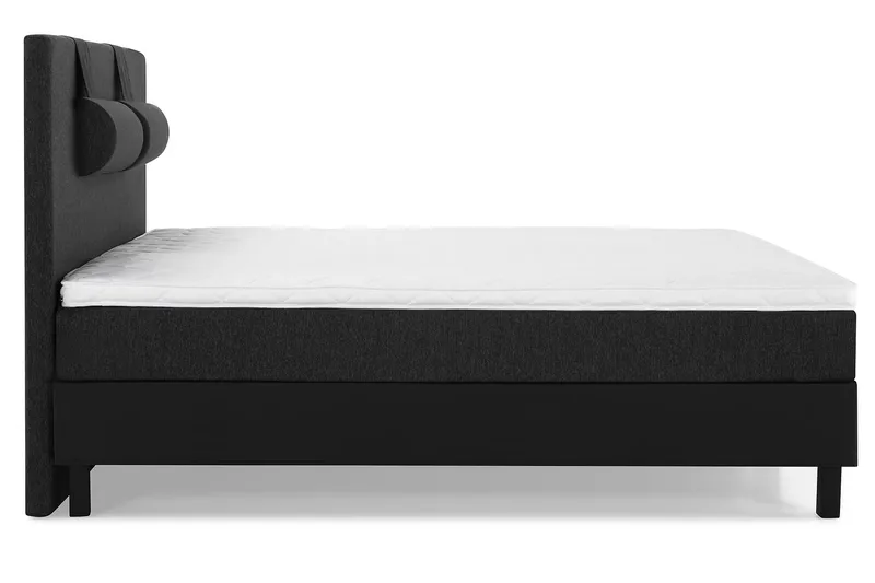 Lucky Komplet Sengepakke 180x200 Skum Glat Sengegavl - Nakkepude Stor Sort/Grå/PU - Møbler - Senge - Kontinentalsenge