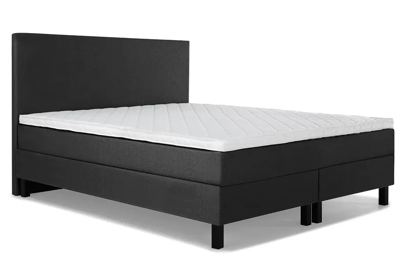 Lucky Komplet Sengepakke 180x200 Skum Glat Sengegavl - Sort/Grå - Møbler - Senge - Kontinentalsenge
