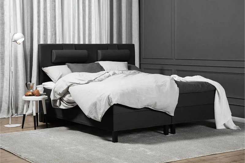 Lucky Komplet Sengepakke 180x200 Skum Glat Sengegavl - Sort/Grå - Møbler - Senge - Kontinentalsenge