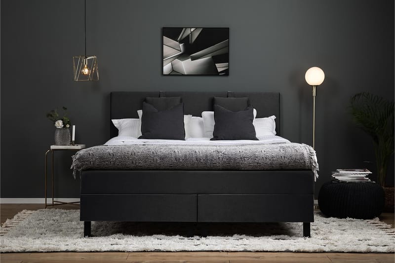 Lucky Komplet Sengepakke 180x200 Polyeter Glat Sengegavl - Nakkepude Lille Sort/Grå - Møbler - Senge - Komplet sengepakke