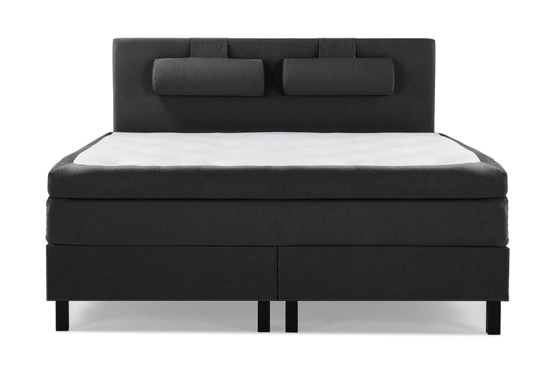 Lucky Komplet Sengepakke 180x200 Polyeter Glat Sengegavl - Nakkepude Stor Sort/Grå - Møbler - Senge - Kontinentalsenge