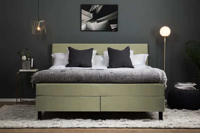 Lucky Komplet Sengepakke 180x200 Polyeter Glat Sengegavl - Grøn - Møbler - Senge - Kontinentalsenge