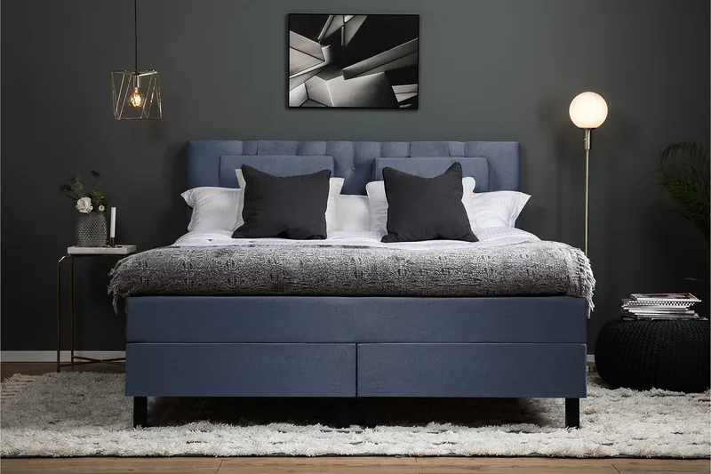 Lucky Komplet Sengepakke 180x200 Polyeter Diamant Sengegavl - Nakkepude Stor Mørkeblå - Møbler - Senge - Kontinentalsenge