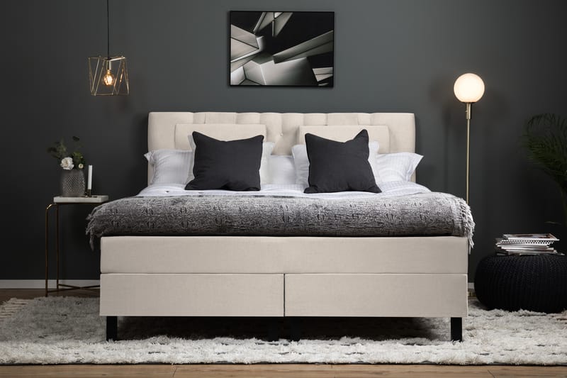 Lucky Komplet Sengepakke 180x200 Polyeter Diamant Sengegavl - Nakkepude Stor Beige - Møbler - Senge - Komplet sengepakke