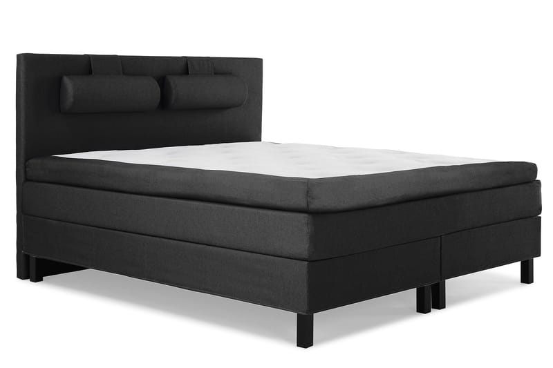 Lucky Komplet Sengepakke 180x200 Polyeter Glat Sengegavl - Nakkepude Stor Sort/Grå - Møbler - Senge - Kontinentalsenge