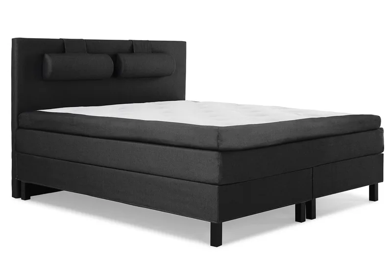 Lucky Komplet Sengepakke 180x200 Polyeter Glat Sengegavl - Nakkepude Stor Sort/Grå - Møbler - Senge - Kontinentalsenge