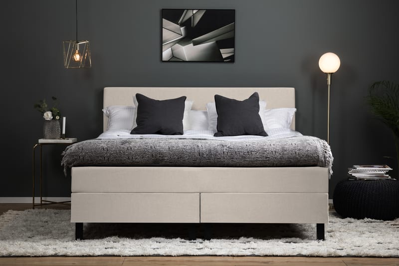 Lucky Komplet Sengepakke Kontinental 160x200 cm Polyetherskum Glat gavl - Beige - Møbler - Senge - Komplet sengepakke