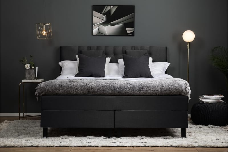 Lucky Komplet Sengepakke Kontinentalseng med Sengegavl 180x200 cm - Sort / Grå - Møbler - Senge - Komplet sengepakke