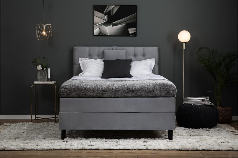 Lucky Komplet Sengepakke Polyetherskum Diamant Sengegavl 140x200 cm - Grå - Møbler - Senge - Komplet sengepakke