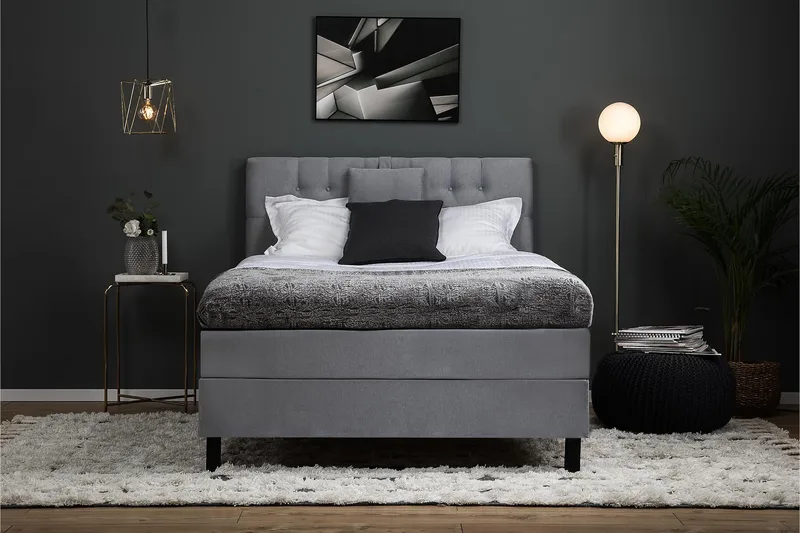 Lucky Komplet Sengepakke Polyetherskum Diamant Sengegavl 140x200 cm - Grå - Møbler - Senge - Kontinentalsenge