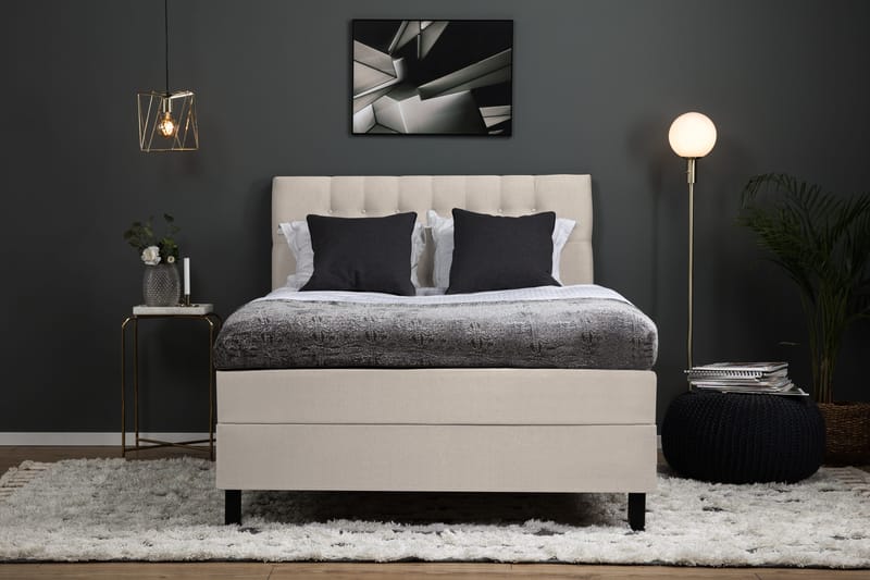 Lucky Komplet Sengesæt 120x200 cm Skummadras Diamant Gavl - Beige - Møbler - Senge - Kontinentalsenge