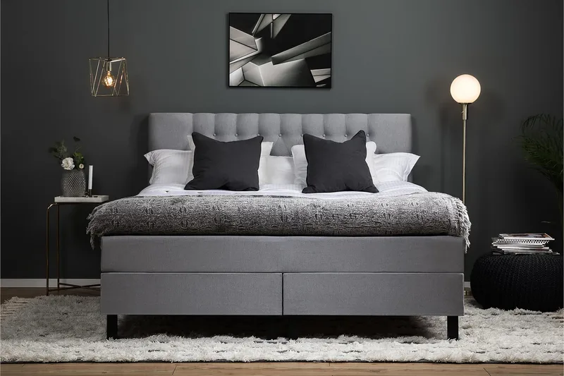 Lucky Komplet Sengesæt 160x200 cm med Sengegavl Fast - Grå - Møbler - Senge - Kontinentalsenge