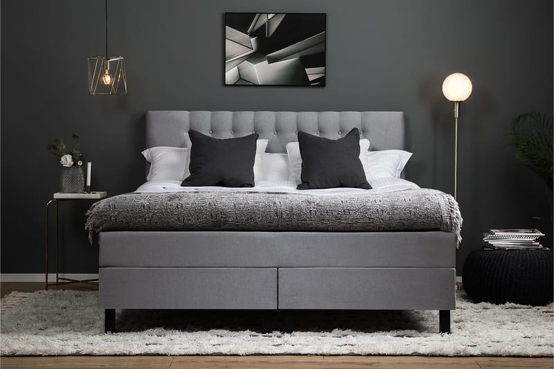 Lucky Komplet Sengesæt 180x200 cm Kontinentalseng med Sengegavl - Grå - Møbler - Senge - Kontinentalsenge