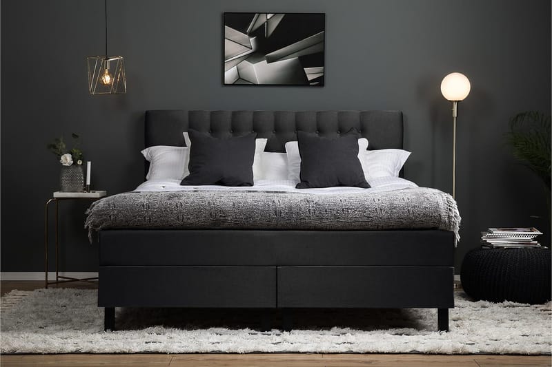 Lucky Komplet Sengesæt 180x200 cm Polyether Diamant Sengegavl - Sort / Mørkegrå - Møbler - Senge - Kontinentalsenge