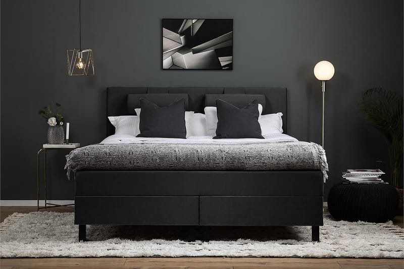 Lucky Kontinentalseng 150x200 Polyester - Sort/Grå - Møbler - Senge - Komplet sengepakke