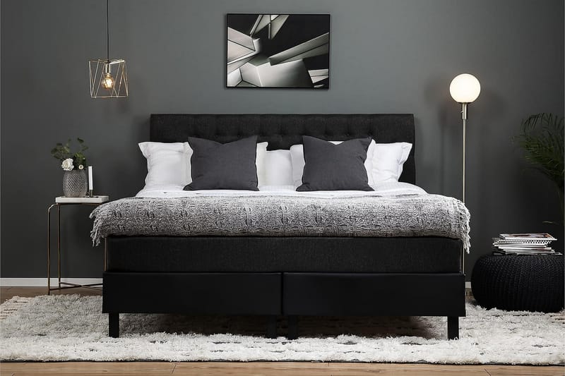 Lucky Kontinentalseng 160x200 Latexmadras kunstlæder/stof - Sort/Grå - Møbler - Senge - Komplet sengepakke