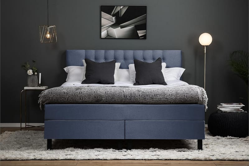 Lucky Kontinentalseng 160x200 Memorymadras - Mørkeblå - Komplet sengepakke - Kontinentalsenge - Dobbeltsenge
