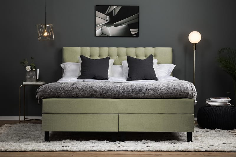 Lucky Kontinentalseng 160x200 polyester - grøn - Møbler - Senge - Komplet sengepakke