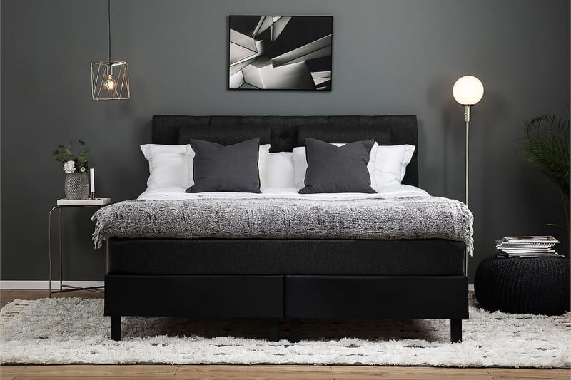 Lucky Kontinentalseng 160x200 polyester - Sort/Grå - Møbler - Senge - Komplet sengepakke