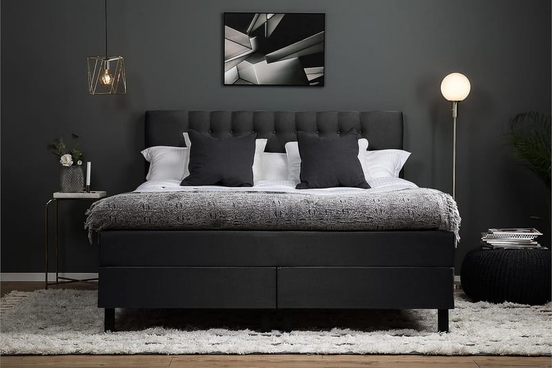 Lucky Kontinentalseng 180x200 polyester - Sort/Grå - Møbler - Senge - Komplet sengepakke