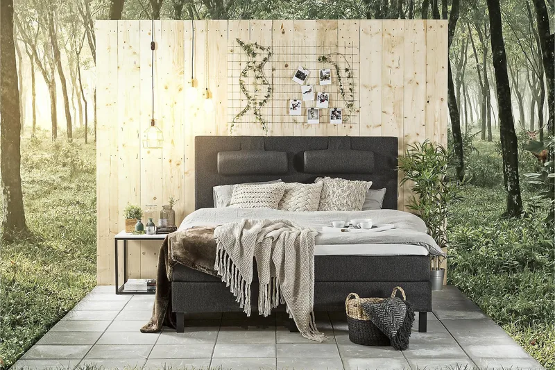 Lucky sengepakke 150x200 skumkerne glat Gavl - Sort/Grå - Møbler - Senge - Kontinentalsenge