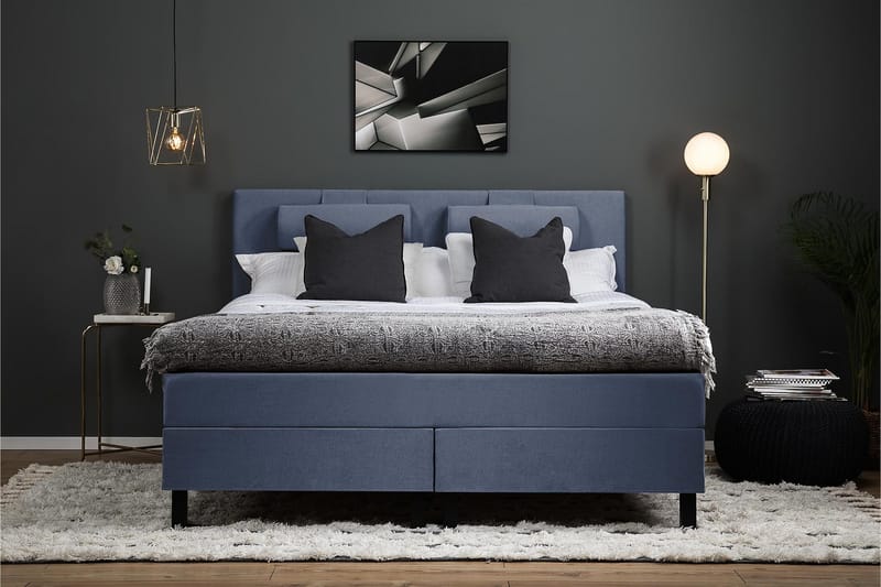 Lucky sengepakke 180x200 polyester glat Sengegavl - Mørkeblå - Møbler - Senge - Kontinentalsenge